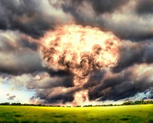 Nuclear explosion in an outdoor setting. Symbol of environmental